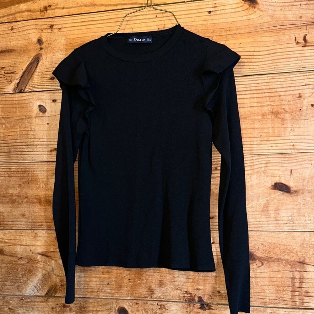 Zara Knit Ruffle Black Sweater Top